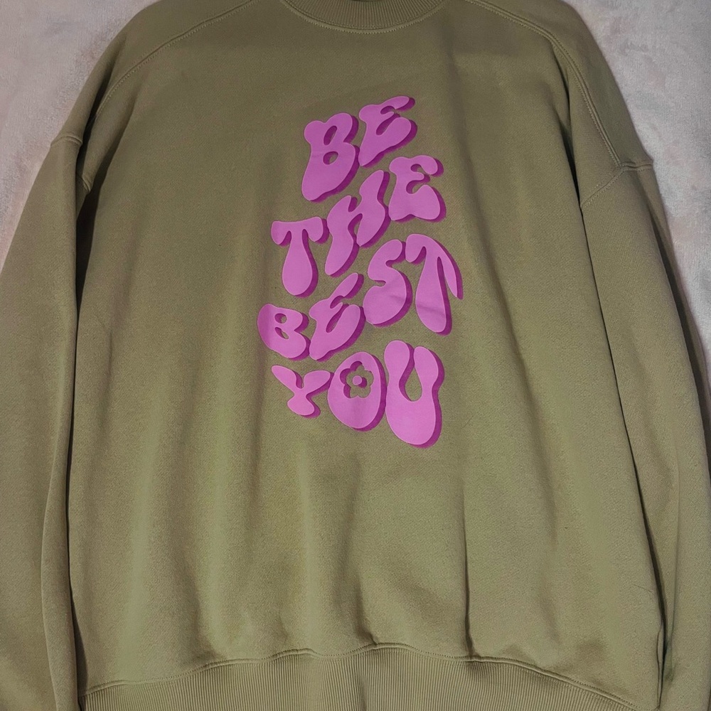 Tan Sweater with Pink Graphic